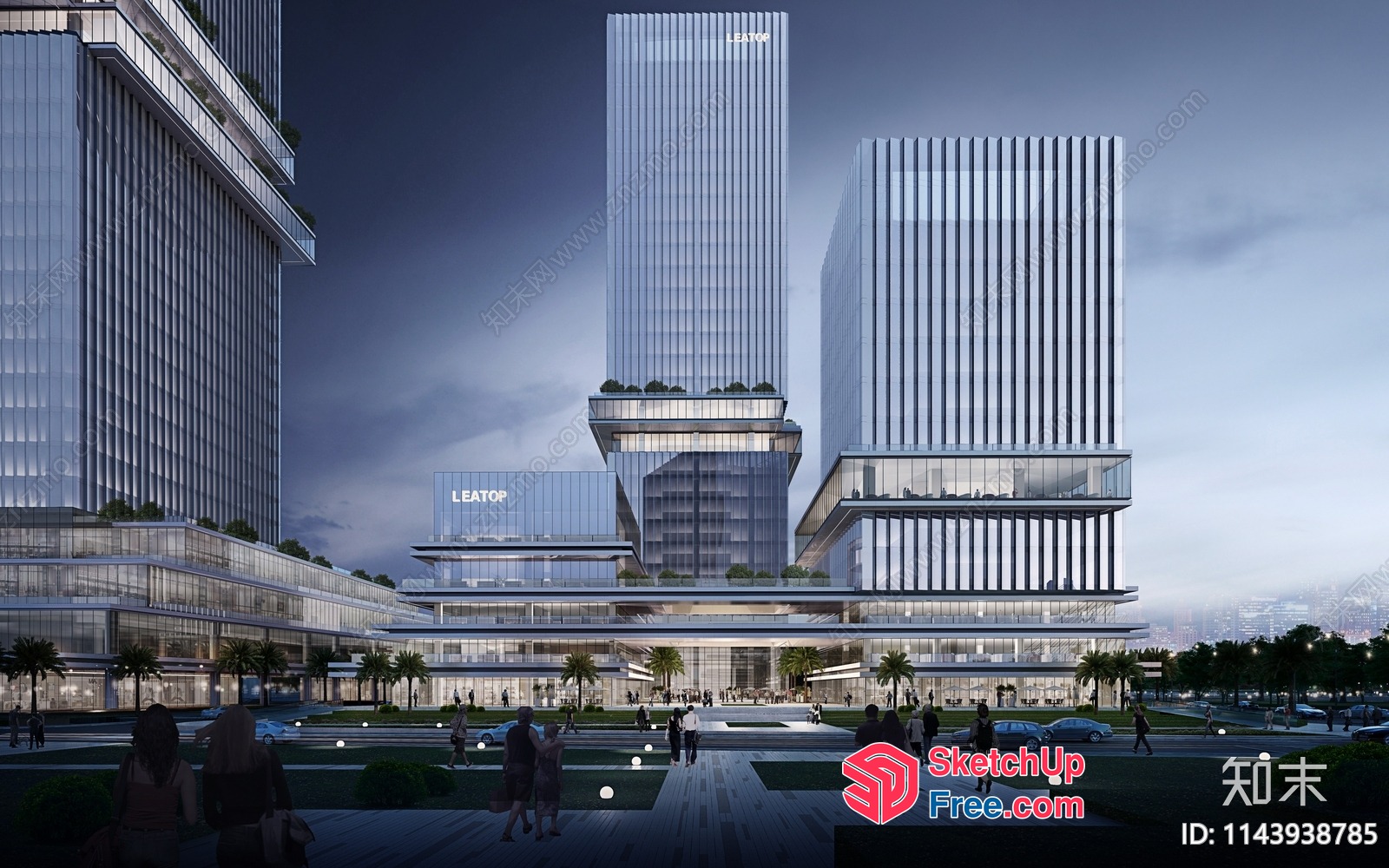 Modern Glass Office Building With Elegant Pillars 3D SketchUp File