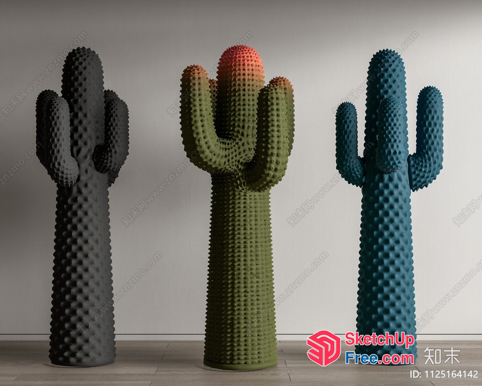 Three Cacti Standing In A Row 3D SketchUp File