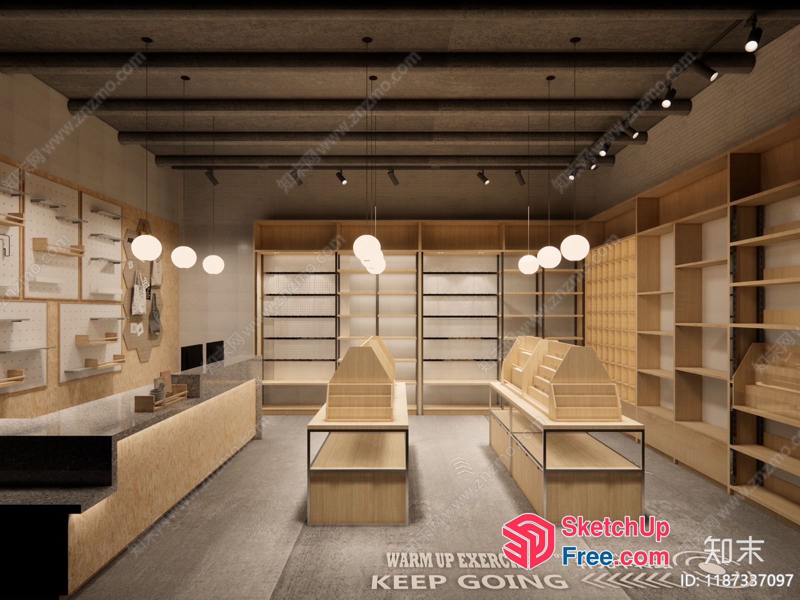 Modern Wooden Shelving And Lighting Display 3D SketchUp File