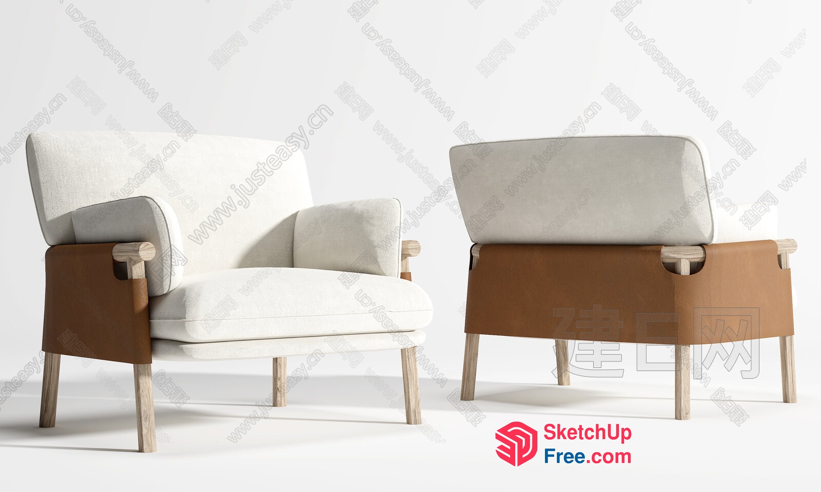 Modern Minimalist Accent Chairs With Wooden Legs 3D SketchUp File