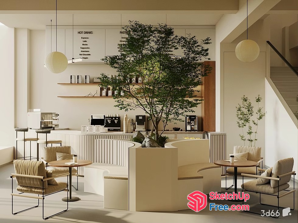 Modern Minimalist Coffee Shop Interior 3D SketchUp File