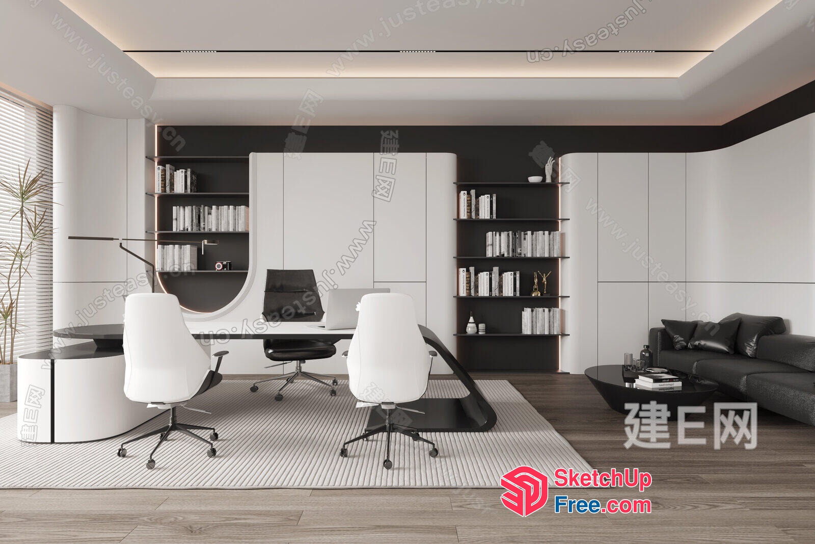 Modern Office Interior With White And Black Decor 3D SketchUp File