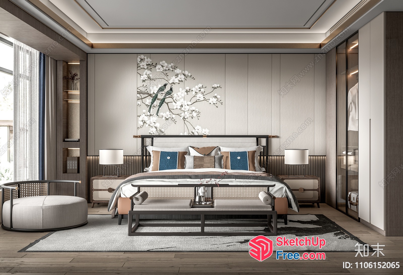 Modern Japanese-Inspired Bedroom With Elegant Furniture 3D SketchUp File