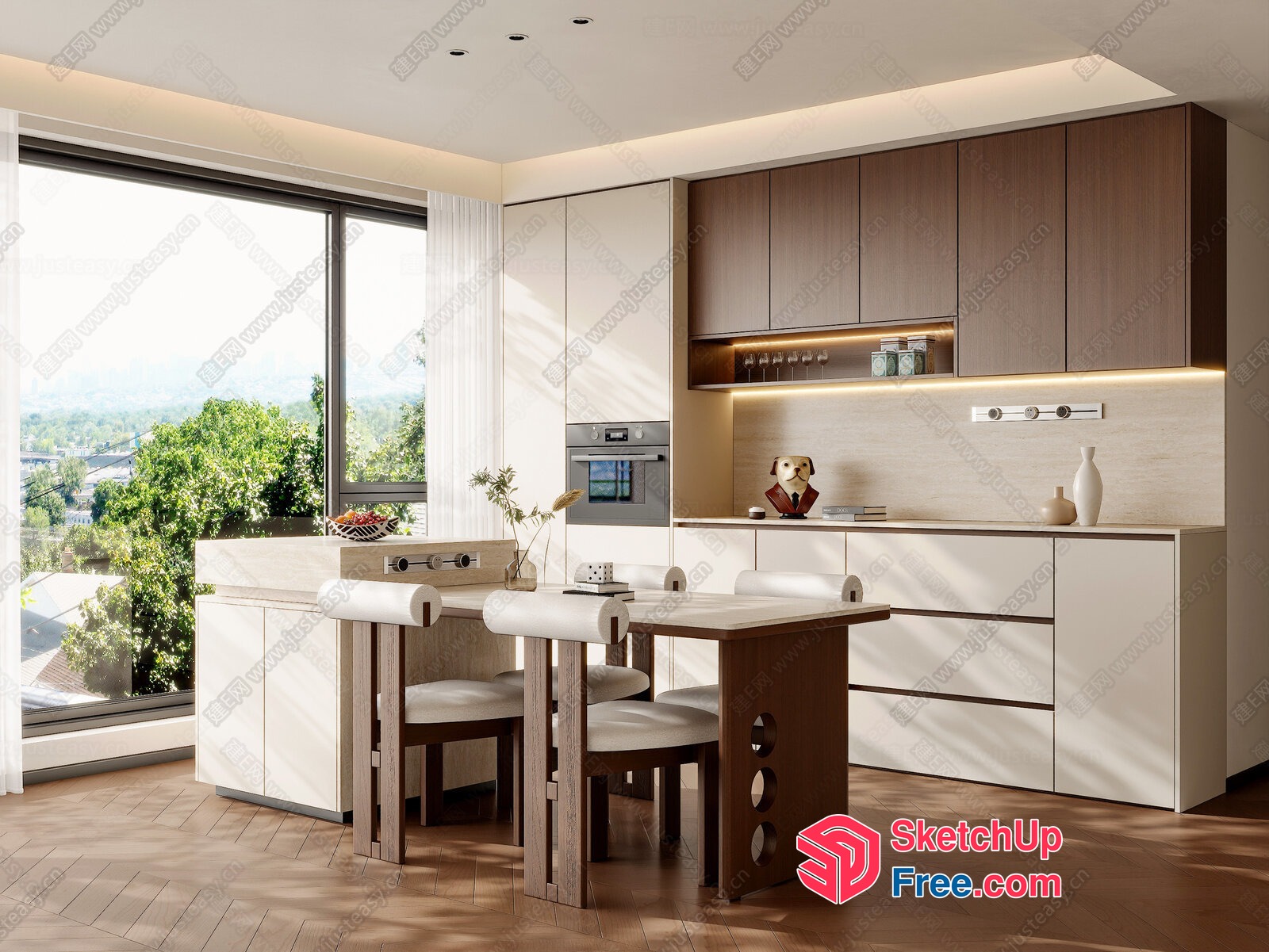 Modern Kitchen With Large Window And Dining Table 3D SketchUp File