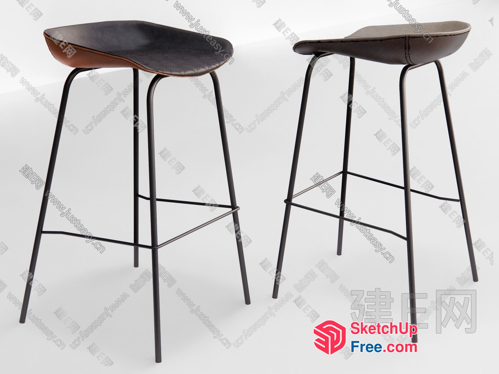Sleek Modern Bar Stools With Leather Seats 3D SketchUp File