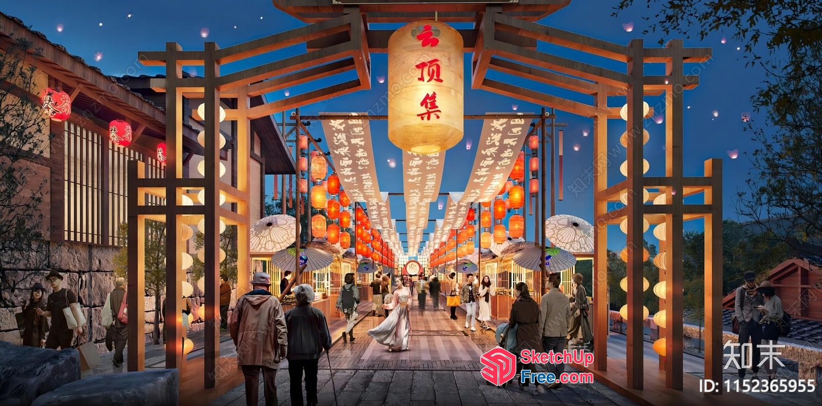 Traditional Asian Street Market At Night 3D SketchUp File