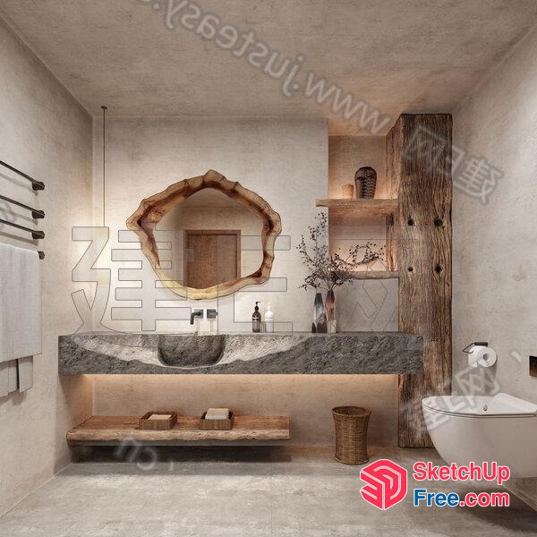 Modern Bathroom With Natural Stone And Wood Accents 3D SketchUp File