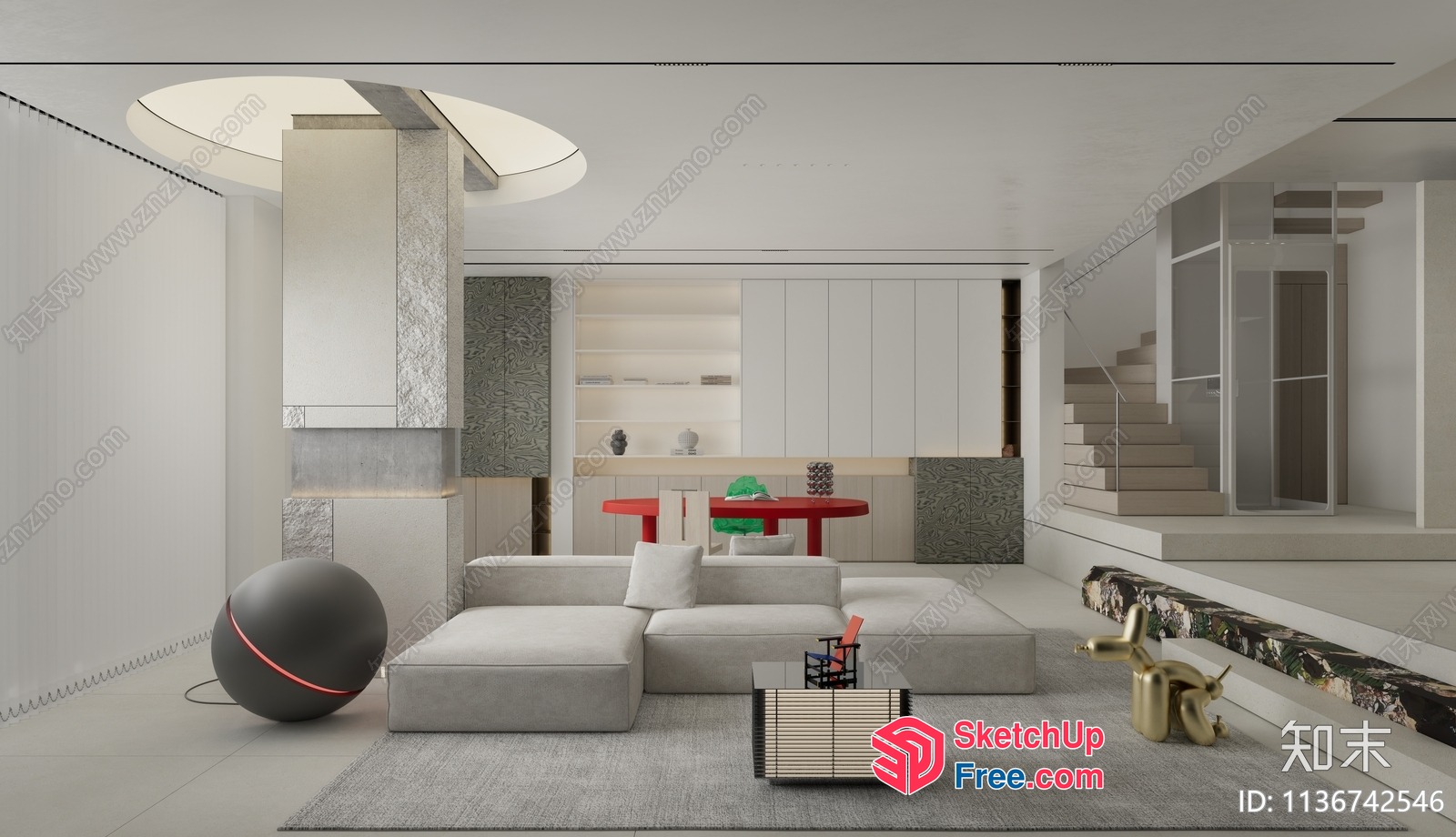 Modern Minimalist Living Room With Sleek White Furniture 3D SketchUp File