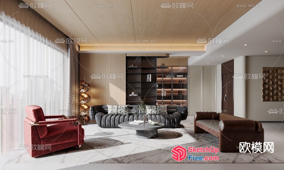 Modern Living Room With Elegant Furniture And Decor 3D SketchUp File