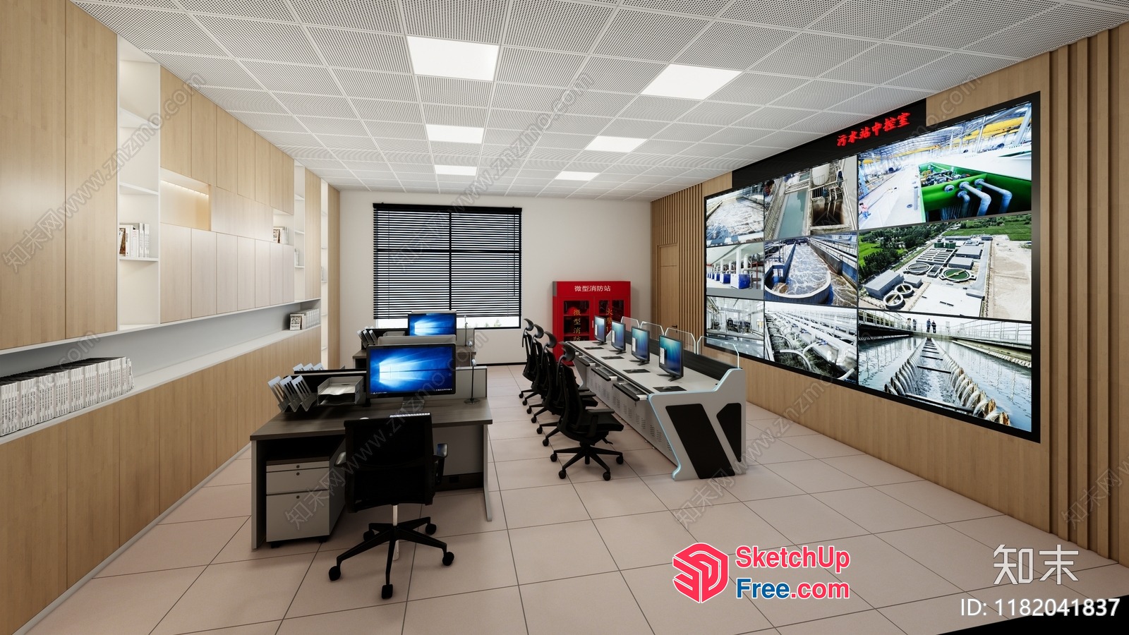 Modern Office Space With Large Screens And Desks 3D SketchUp File