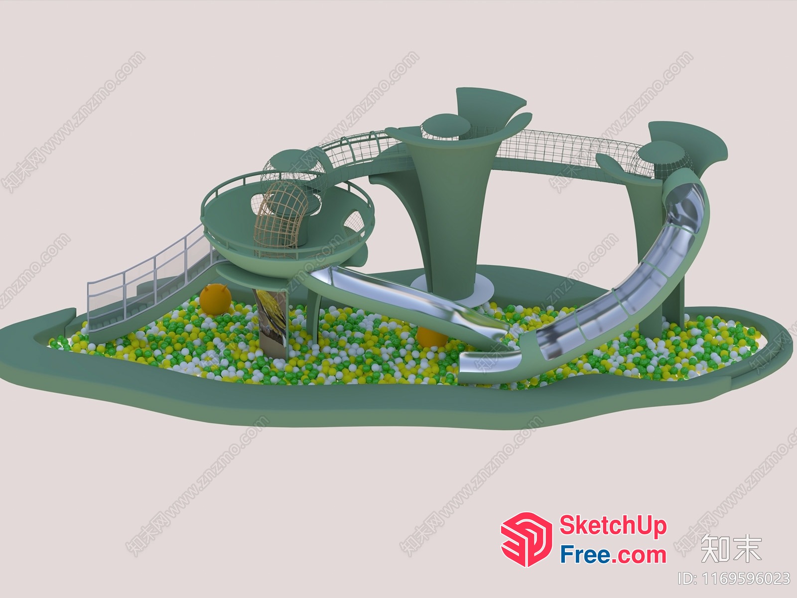 Futuristic Green And Yellow Ball Pit Playground 3D SketchUp File