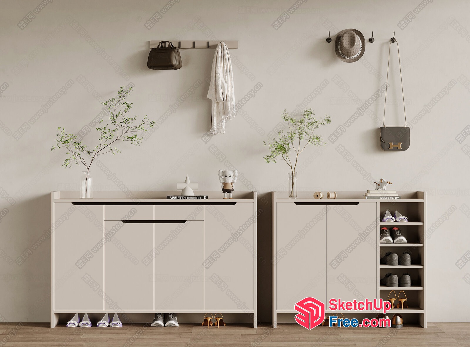 Elegant Minimalist Shoe Storage And Decor 3D SketchUp File