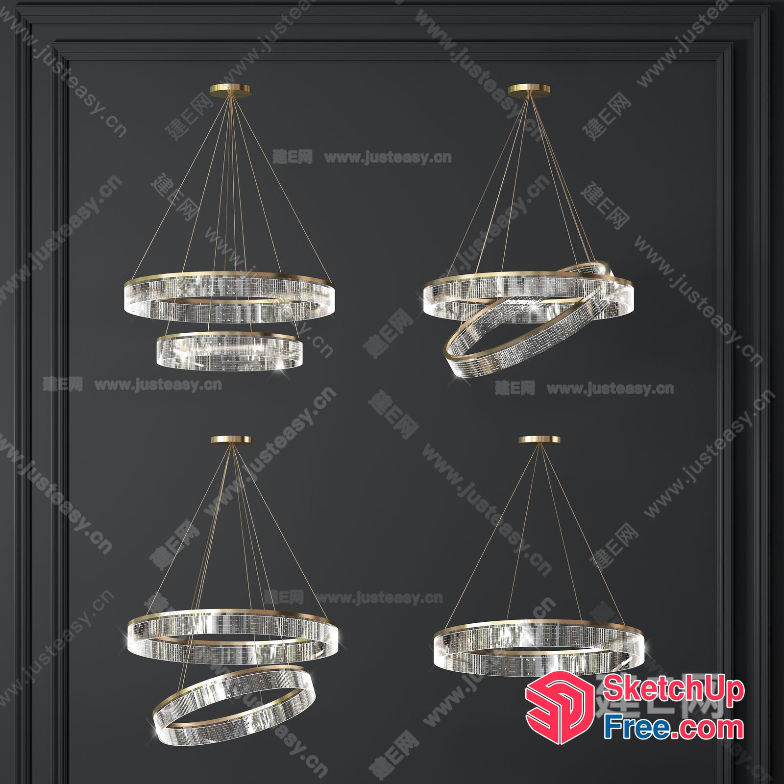 Elegant Crystal Chandelier Set 3D SketchUp File