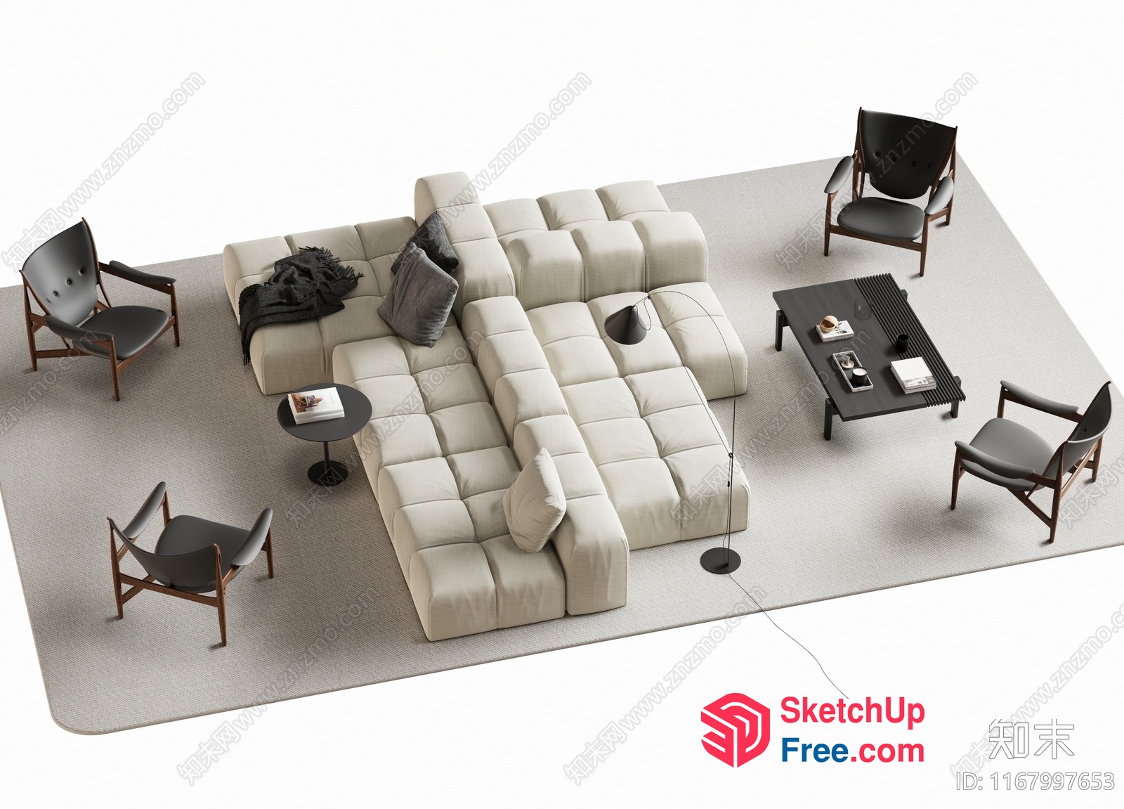 Minimalist Living Room With Creamy Sofa And Coffee Table 3D SketchUp File