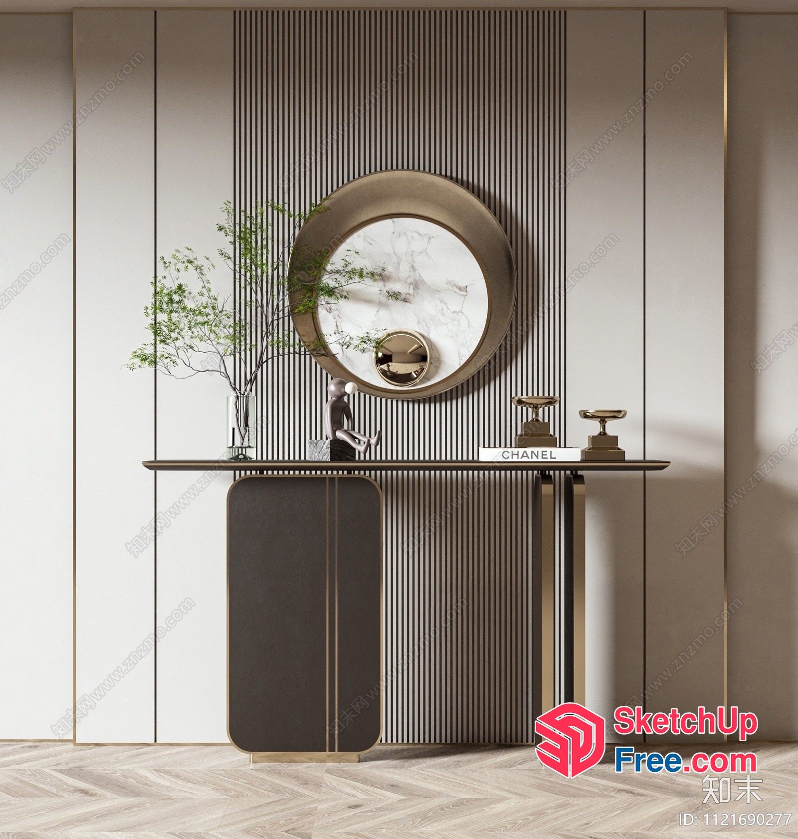 Modern Minimalist Interior Design With Elegant Console Table And Mirror 3D SketchUp File