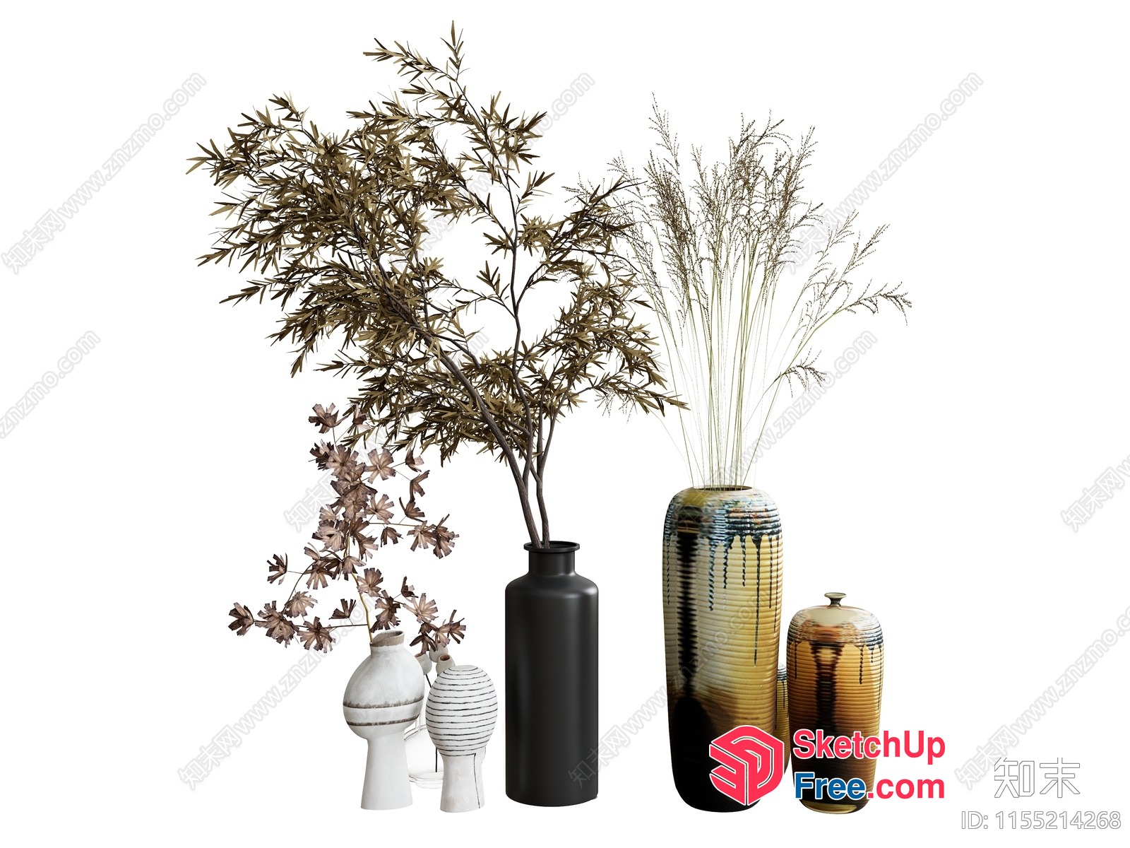 Minimalist Vase Arrangement With Decorative Plants 3D SketchUp File