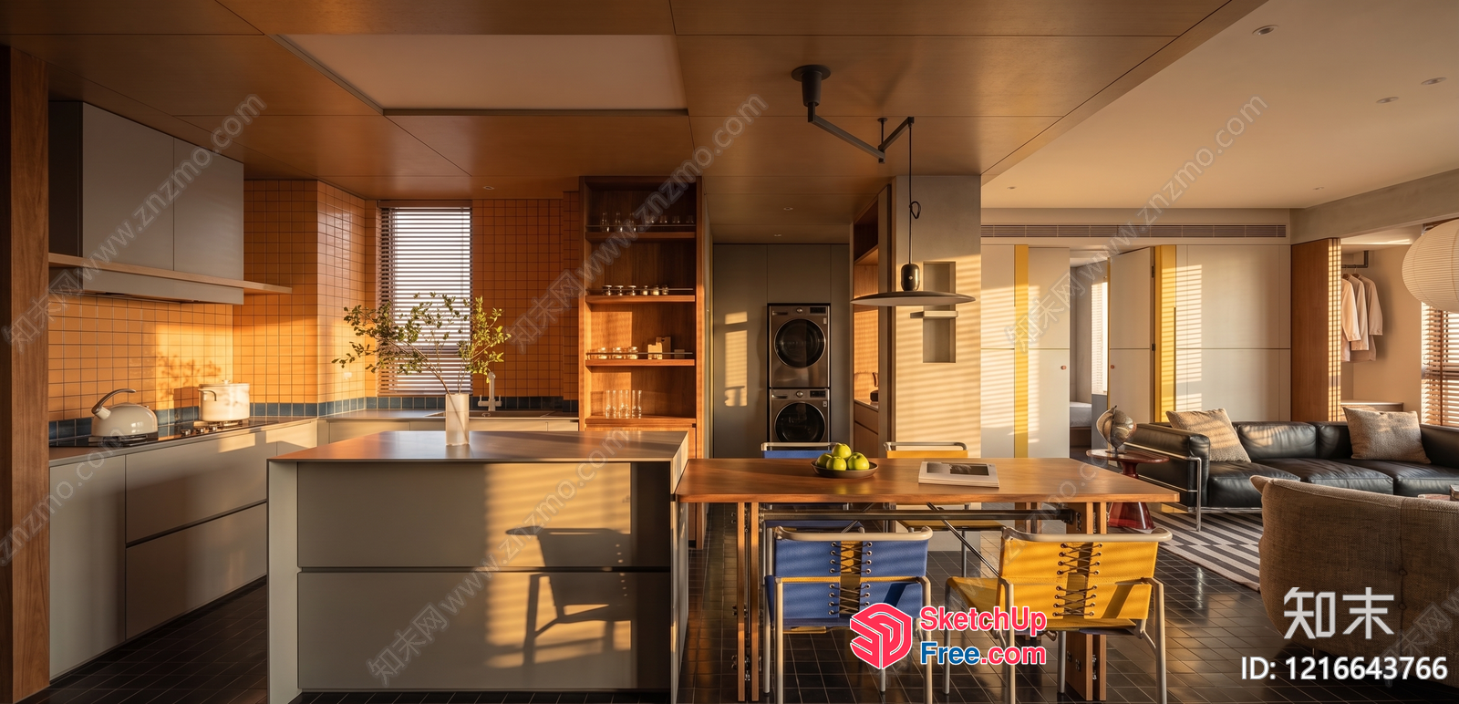 Modern Kitchen And Dining Area With Wood Accents 3D SketchUp File