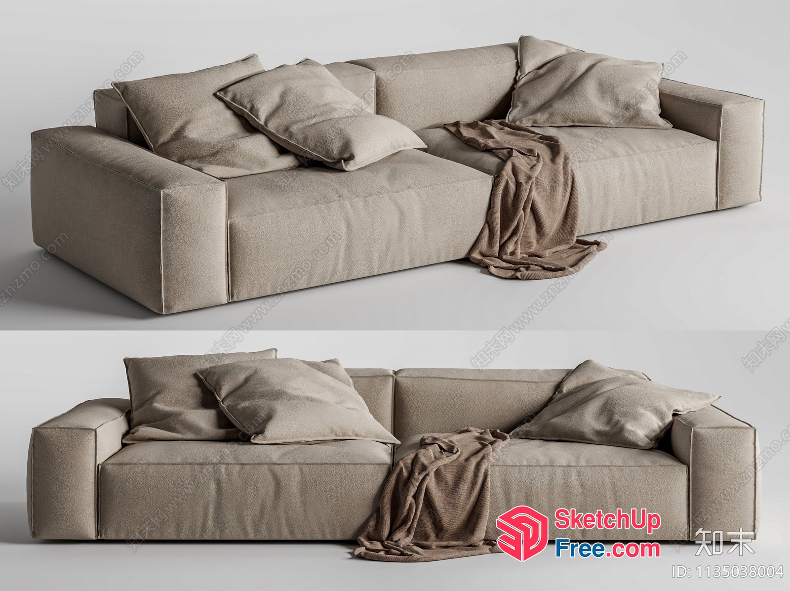 Minimalist Beige Sofa With Pillows And Blanket 3D SketchUp File