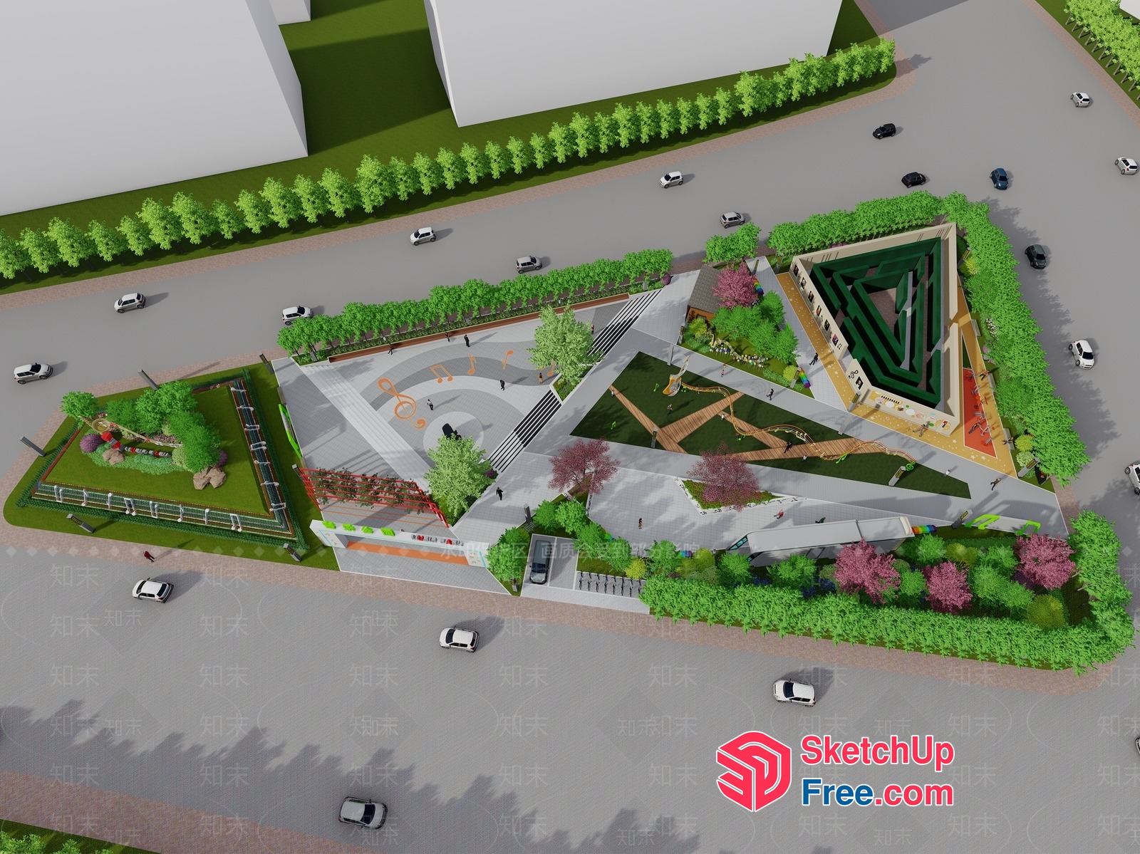 Modern Park Building With Unique Design 3D SketchUp File