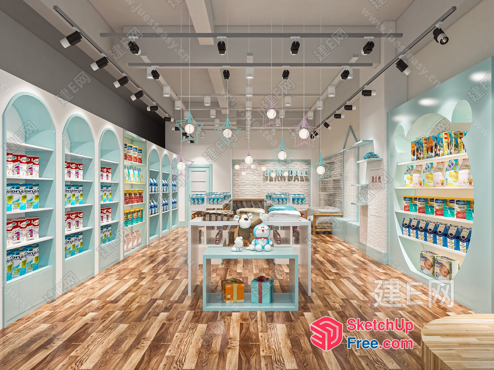 Modern Baby Store With Pastel Colors And Wooden Floors 3D SketchUp File