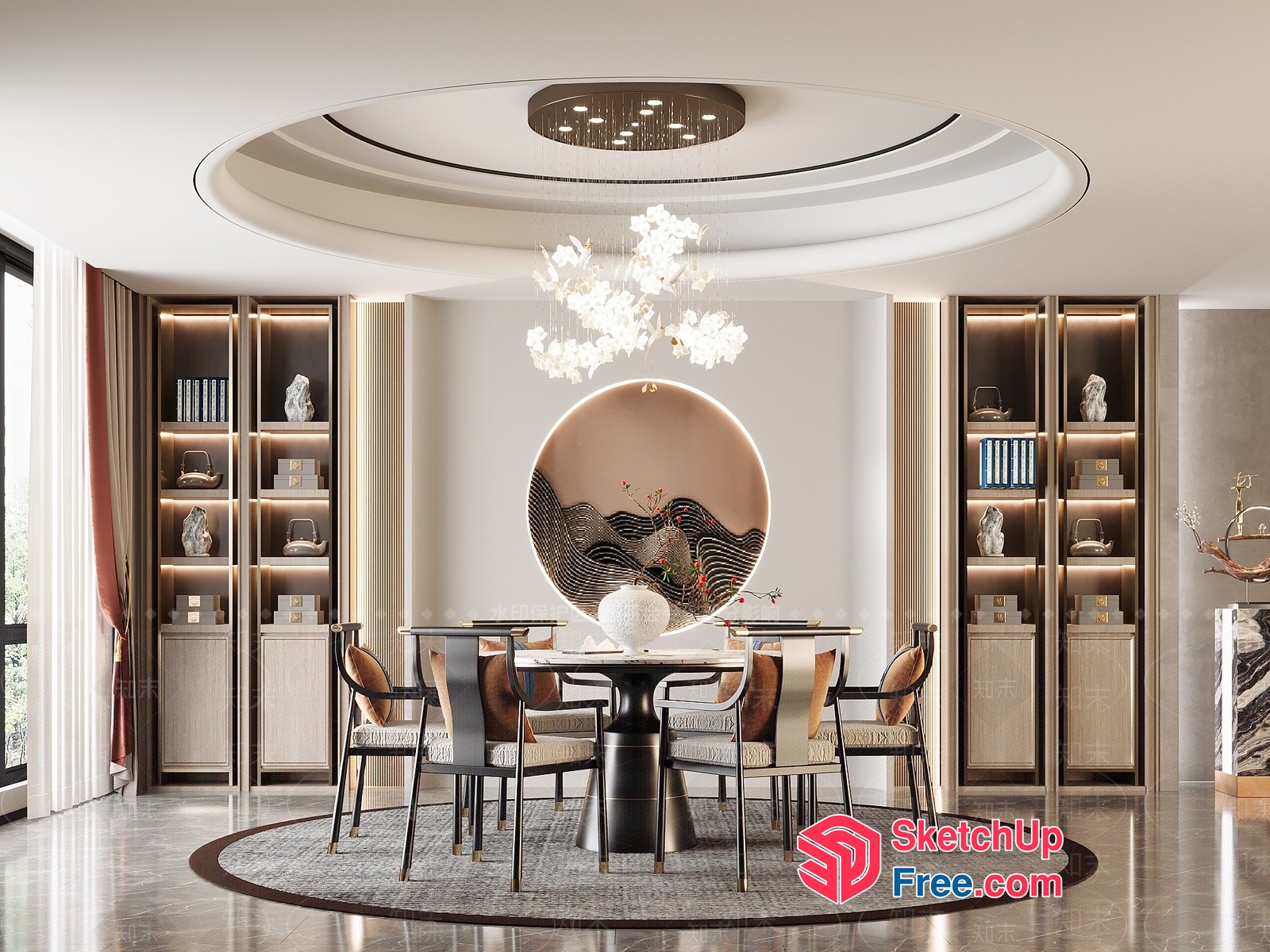 Elegant Dining Room With Unique Artistic Centerpiece 3D SketchUp File