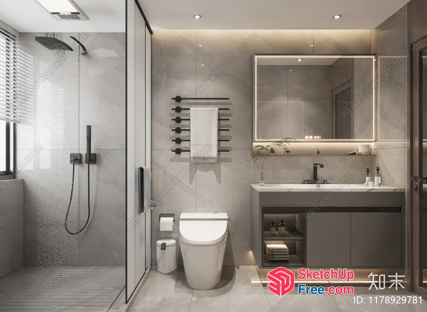 Modern Bathroom With Grey And White Decor 3D SketchUp File