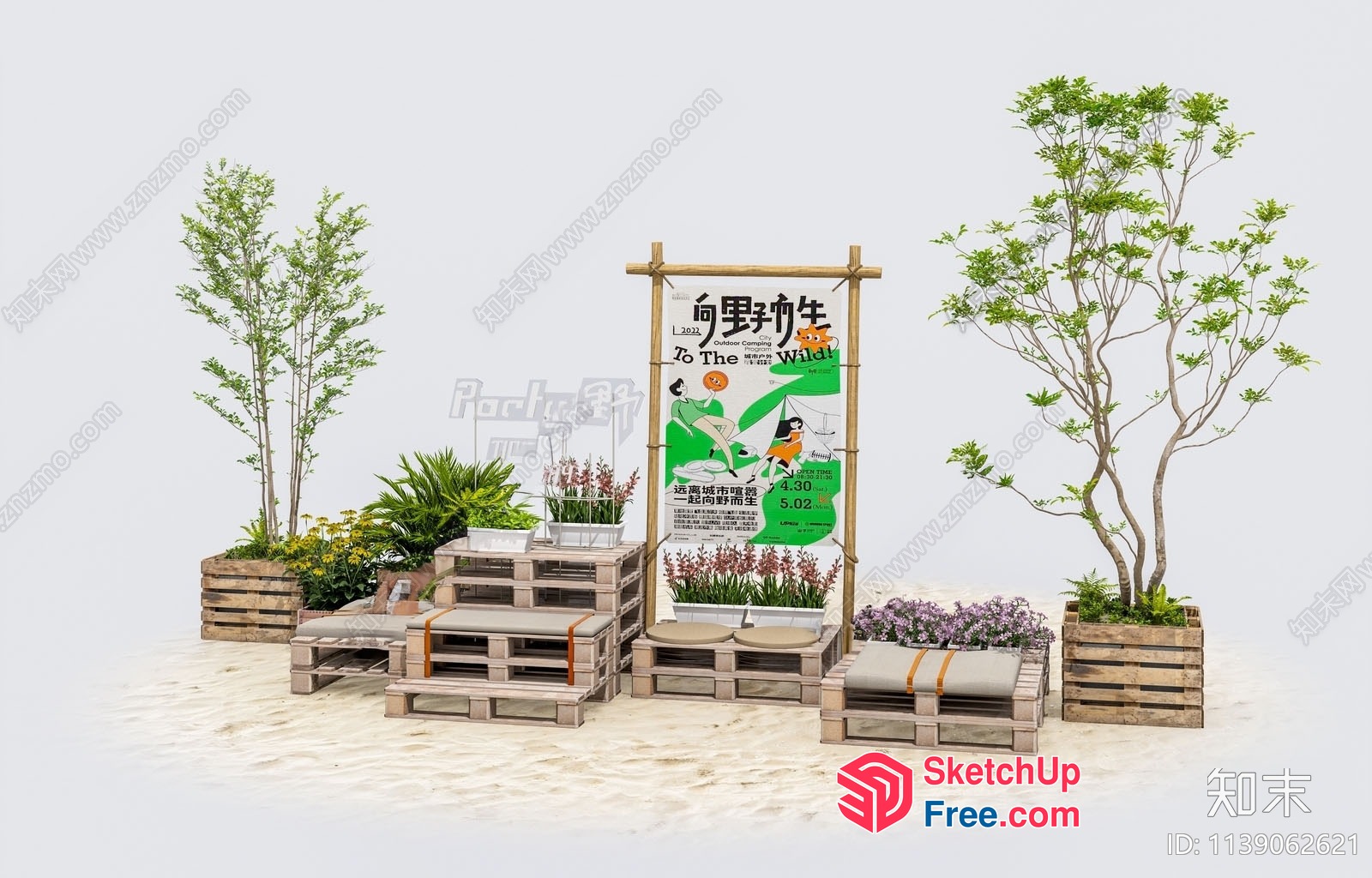Exterior Decor With Pallets And Plants 3D SketchUp File