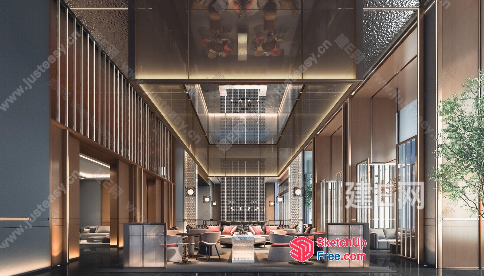 Modern Luxury Interior With High Ceilings And Glass Walls 3D SketchUp File