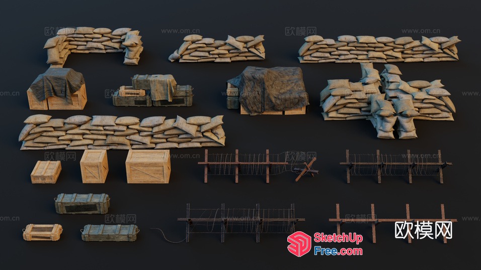 Barricade Construction Scene 3D SketchUp File