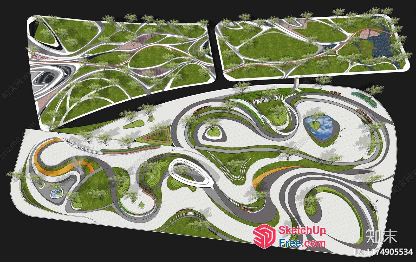 Serpentine Road And Park Design 3D SketchUp File