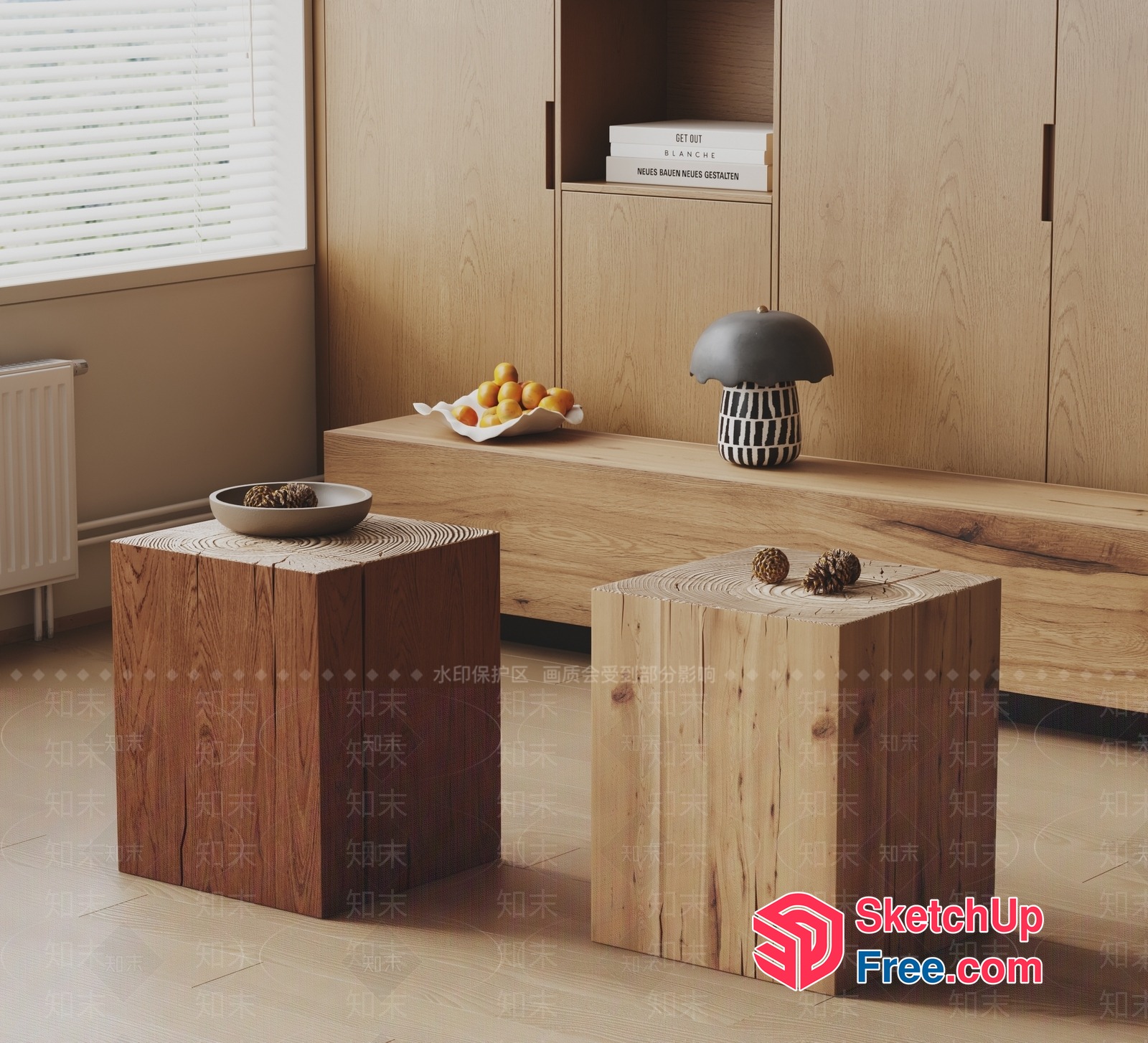 Wooden Cube Side Tables With Minimalist Style 3D SketchUp File