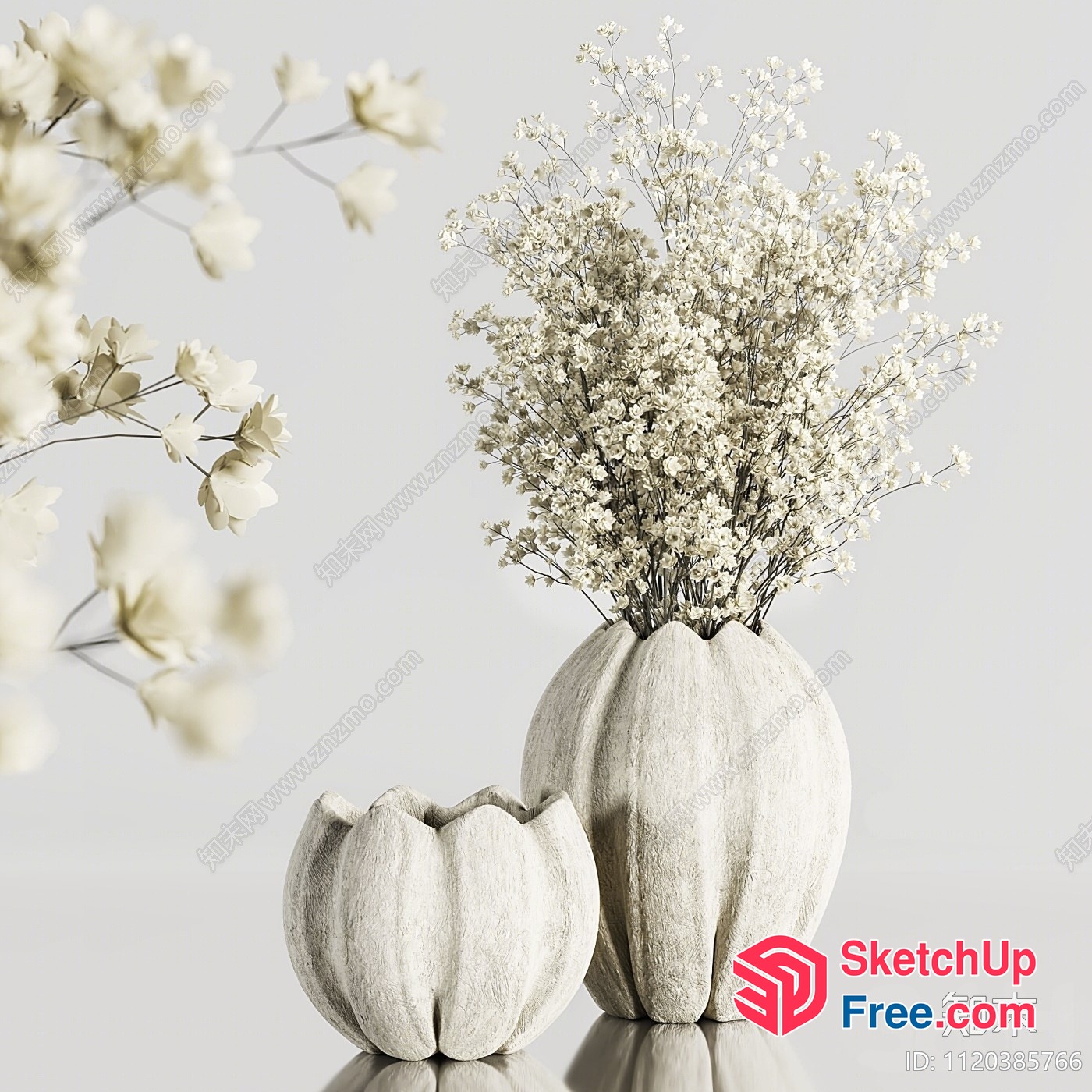 Elegant White Flower Vase Arrangement 3D SketchUp File
