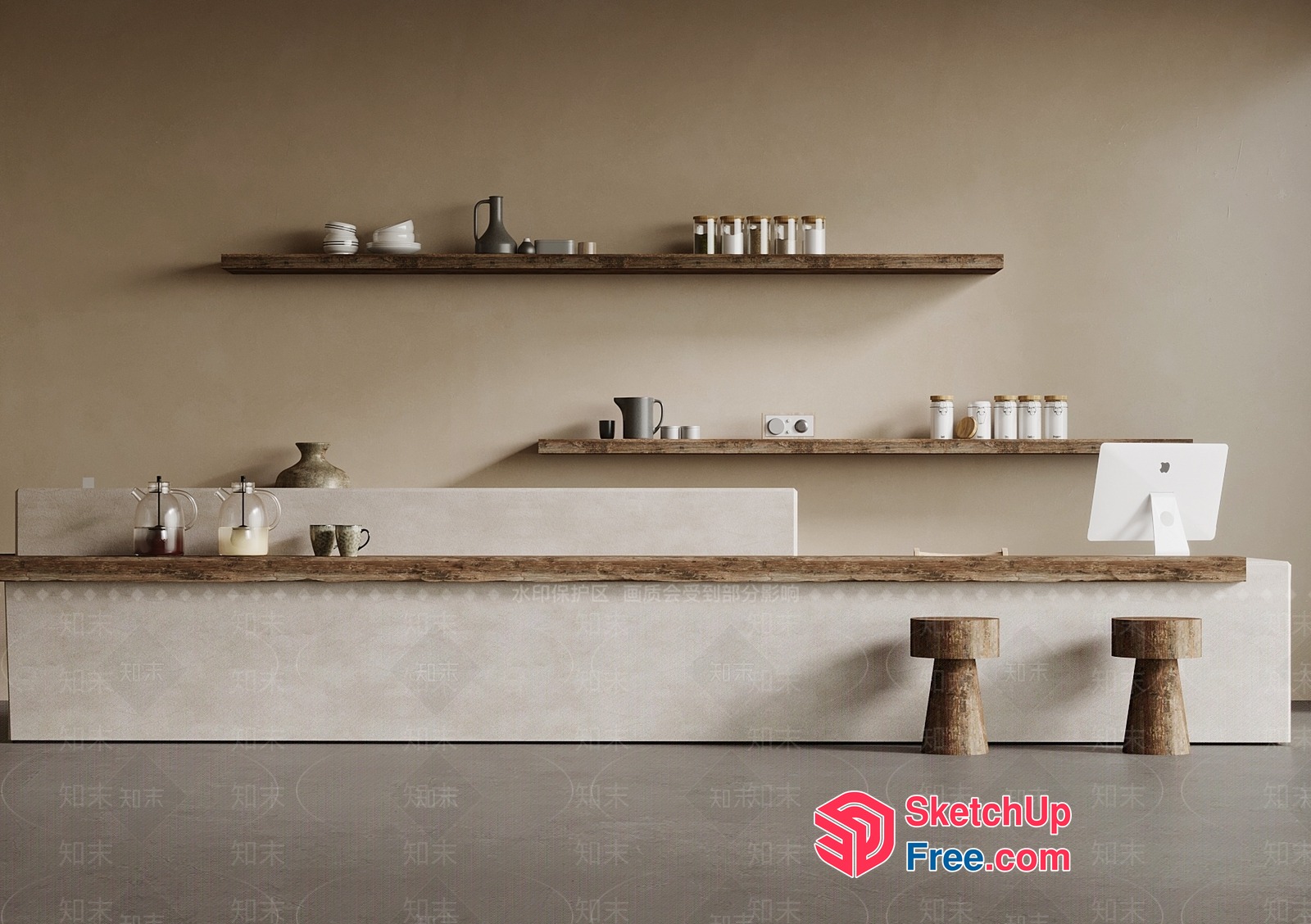 Modern Minimalist Kitchen Interior With Natural Wood And Stone 3D SketchUp File