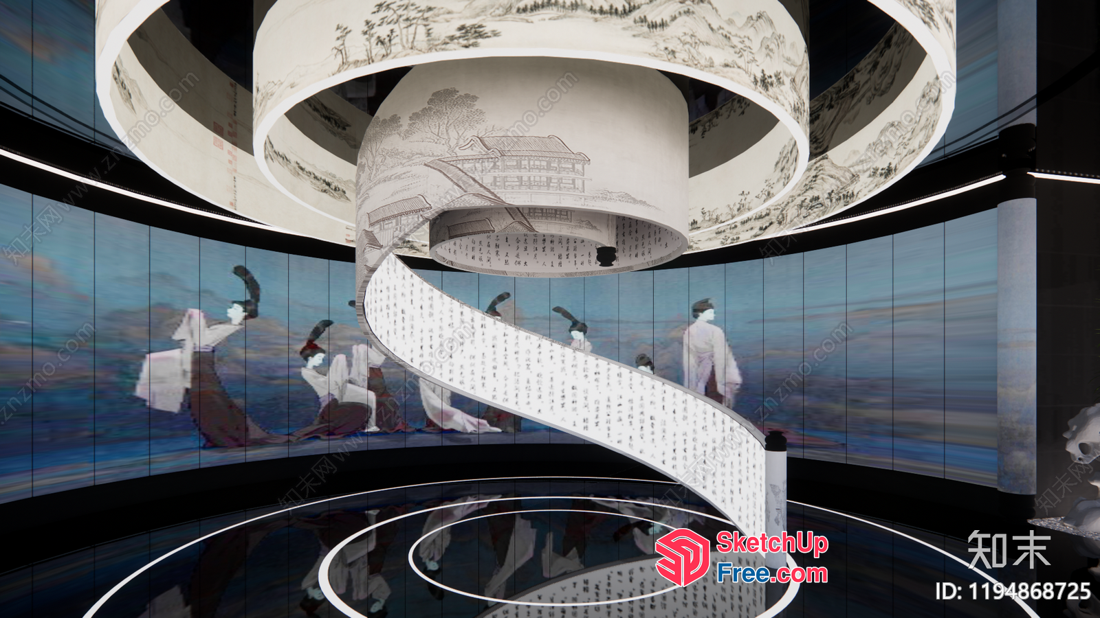 Elegant Staircase With Chinese-Inspired Artwork 3D SketchUp File