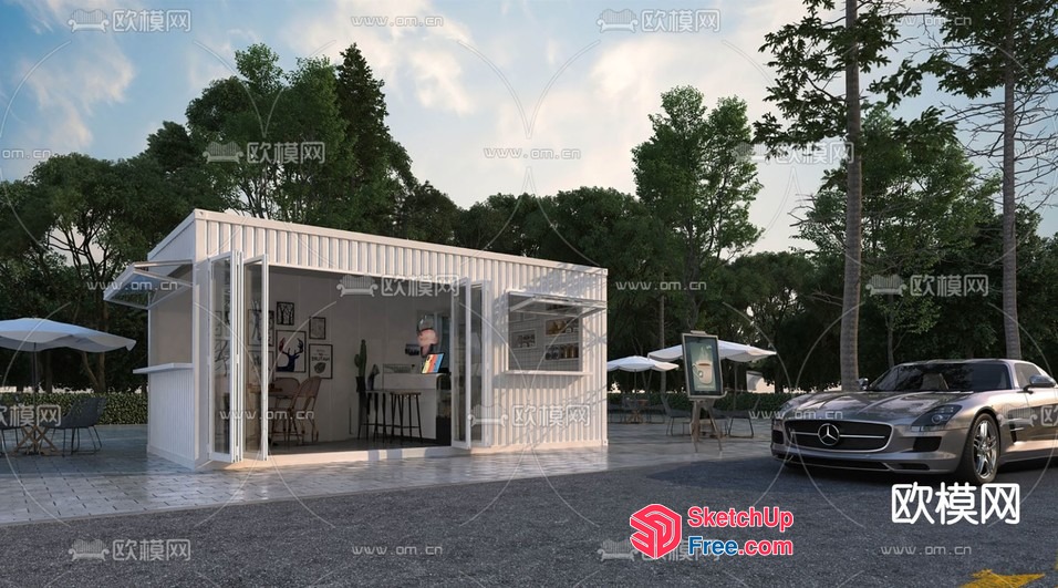 Modern Outdoor Kitchen With White Containers 3D SketchUp File