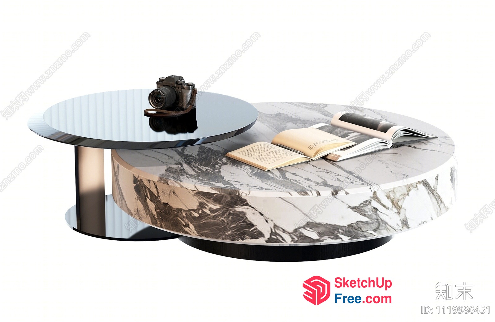 Modern Round Coffee Table With Marble Top And Glass Surface 3D SketchUp File