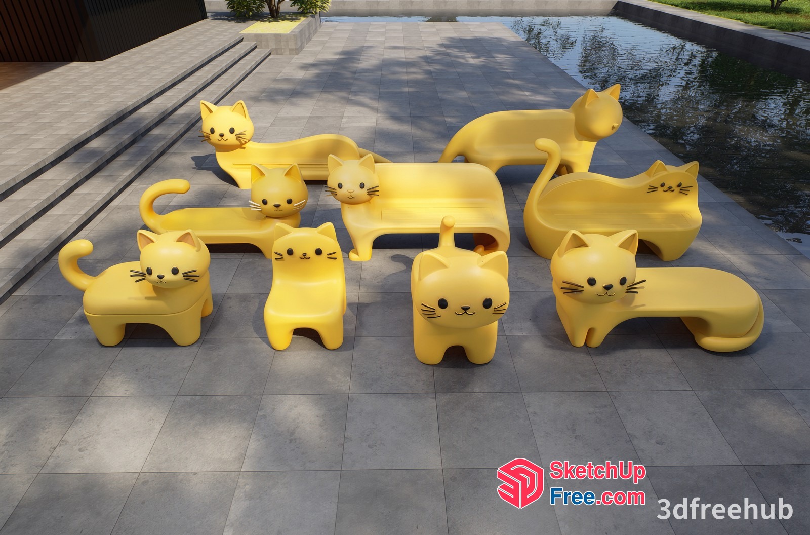 Yellow Cat Shaped Furniture Set 3D SketchUp File