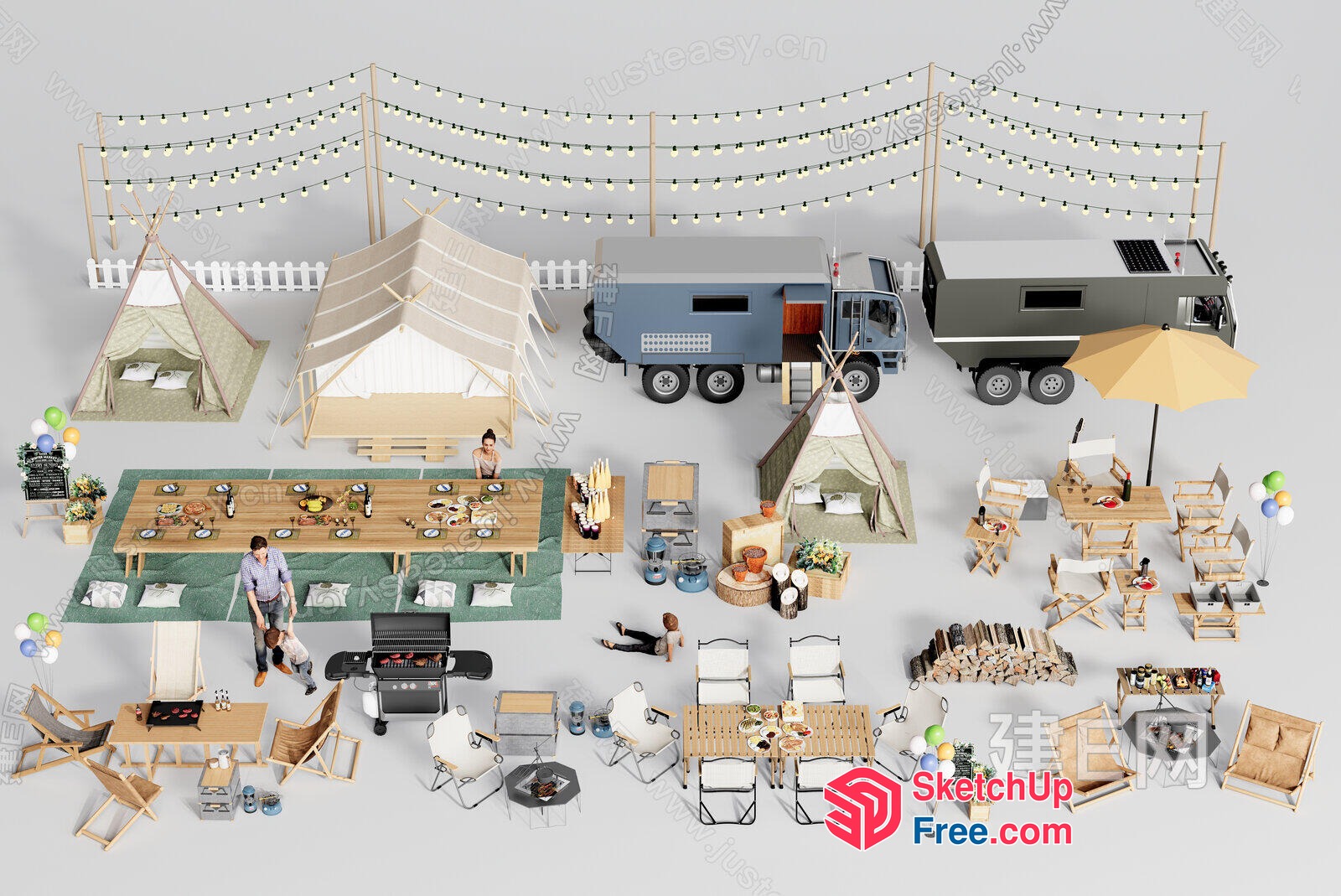 Campsite With Outdoor Dining And Relaxation Area 3D SketchUp File
