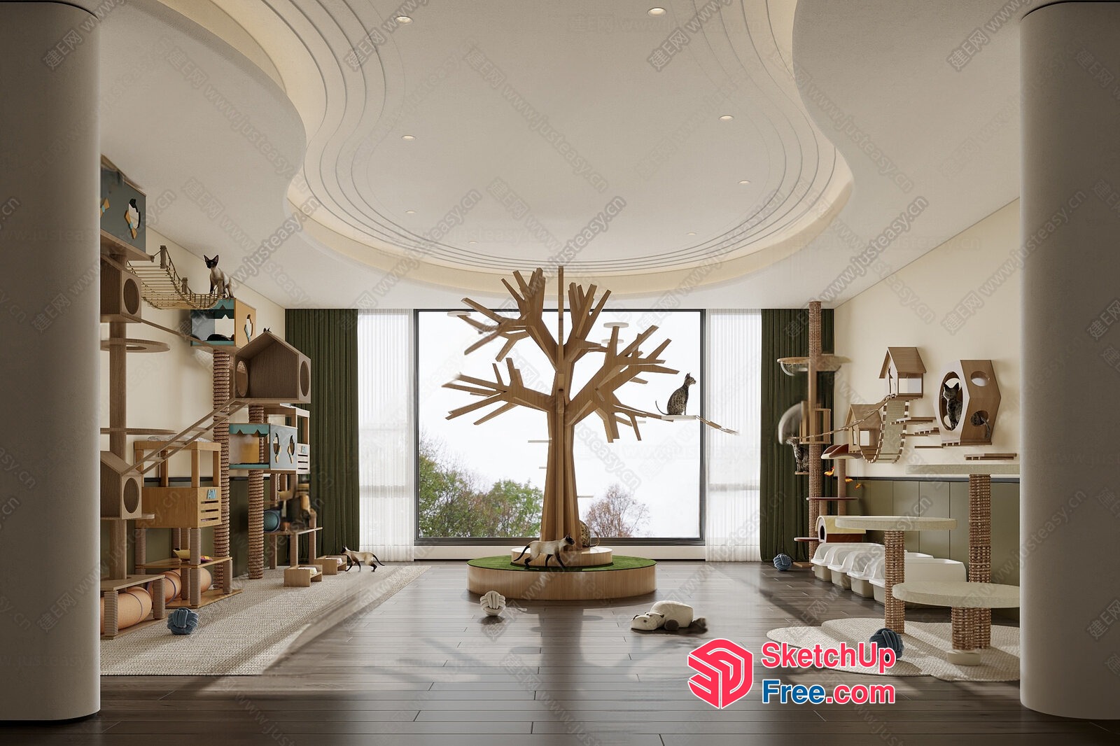 Elegant Cat Tree Design With Natural Elements 3D SketchUp File