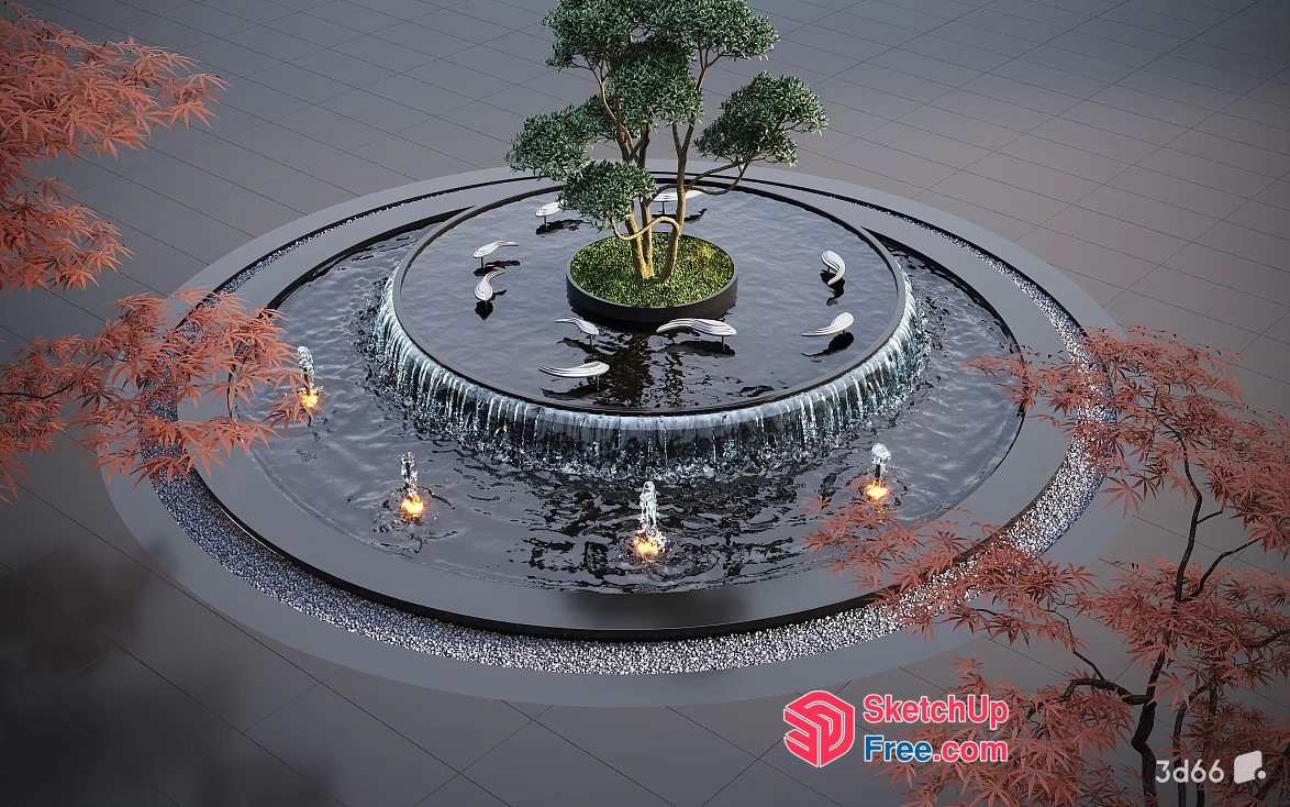 Serene Japanese-Inspired Water Feature 3D SketchUp File