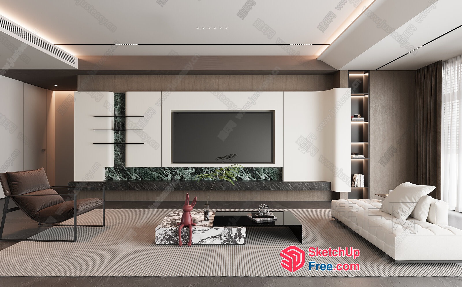 Modern Minimalist Living Room With Sleek Furniture And Tv 3D SketchUp File