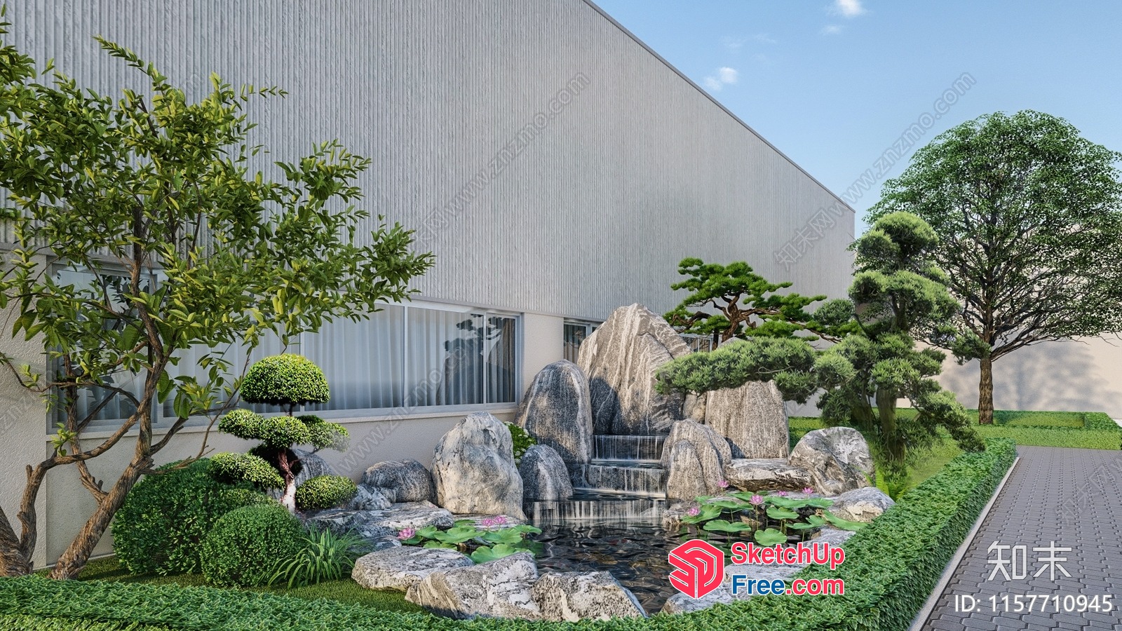 Serene Japanese-Inspired Waterfall And Garden Scene 3D SketchUp File