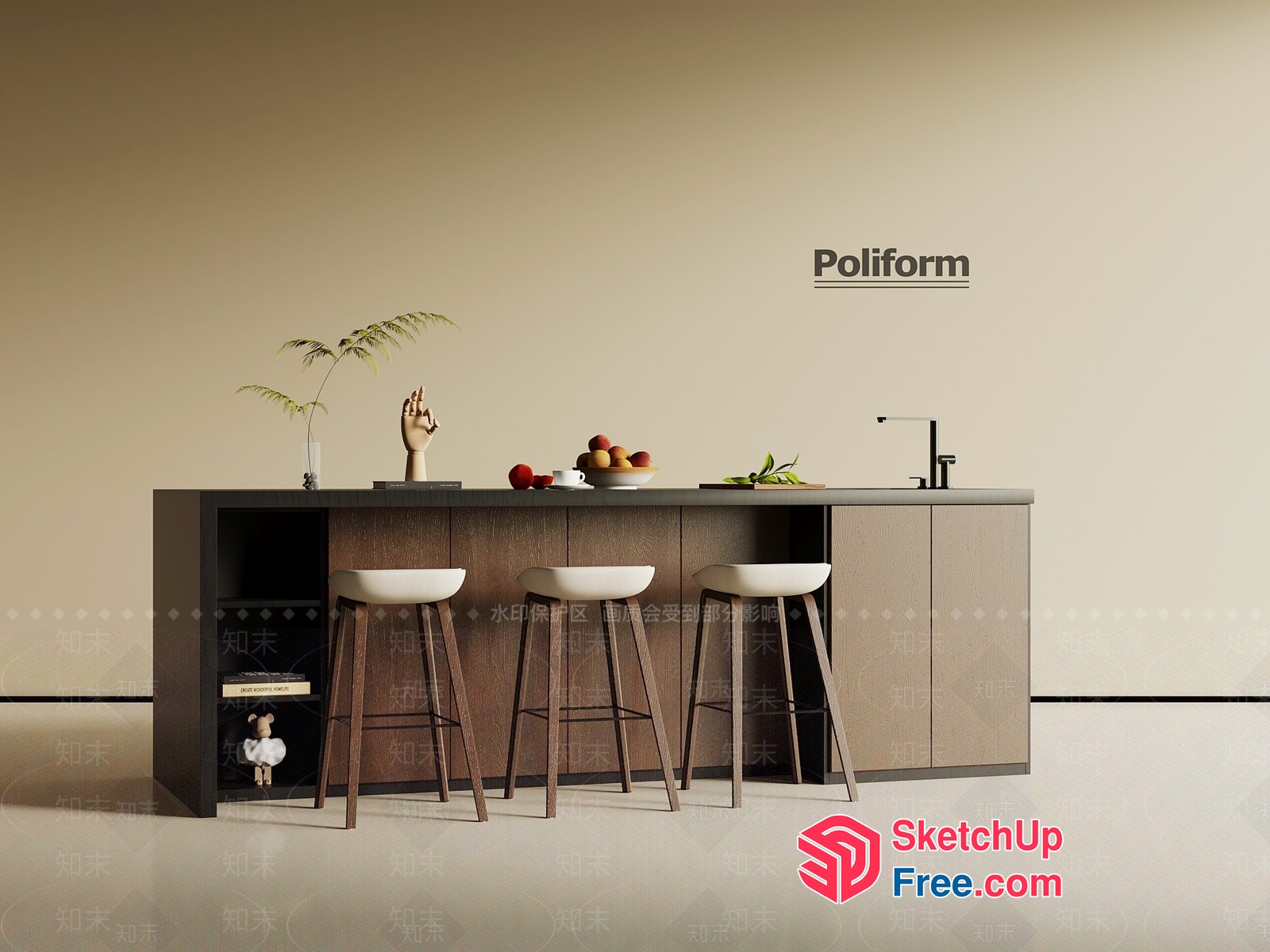 Poliform Modern Minimalist Kitchen Island 3D SketchUp File