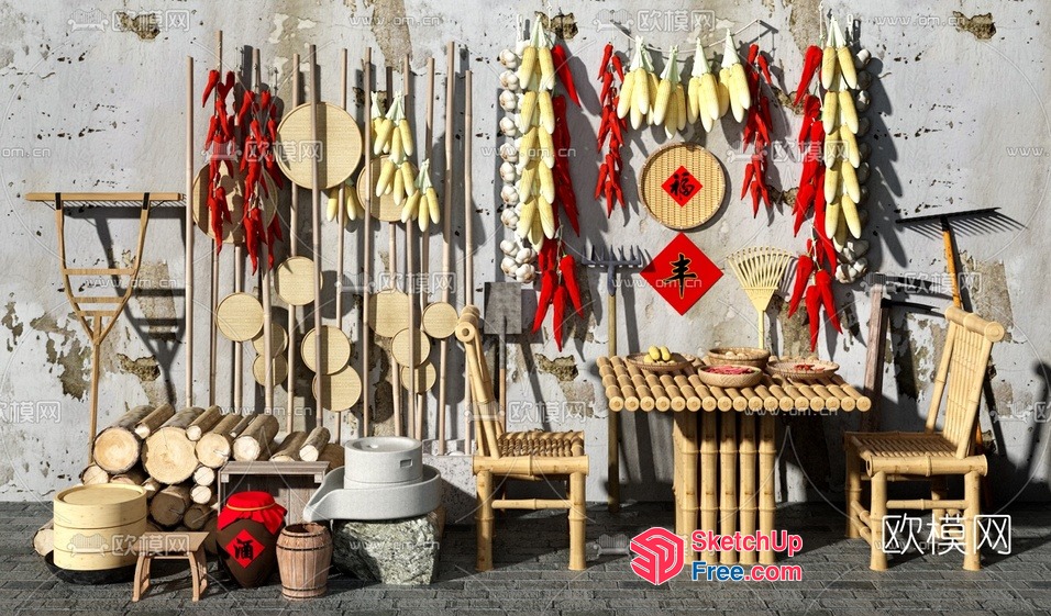 Asian Inspired Decorative Items And Furniture 3D SketchUp File