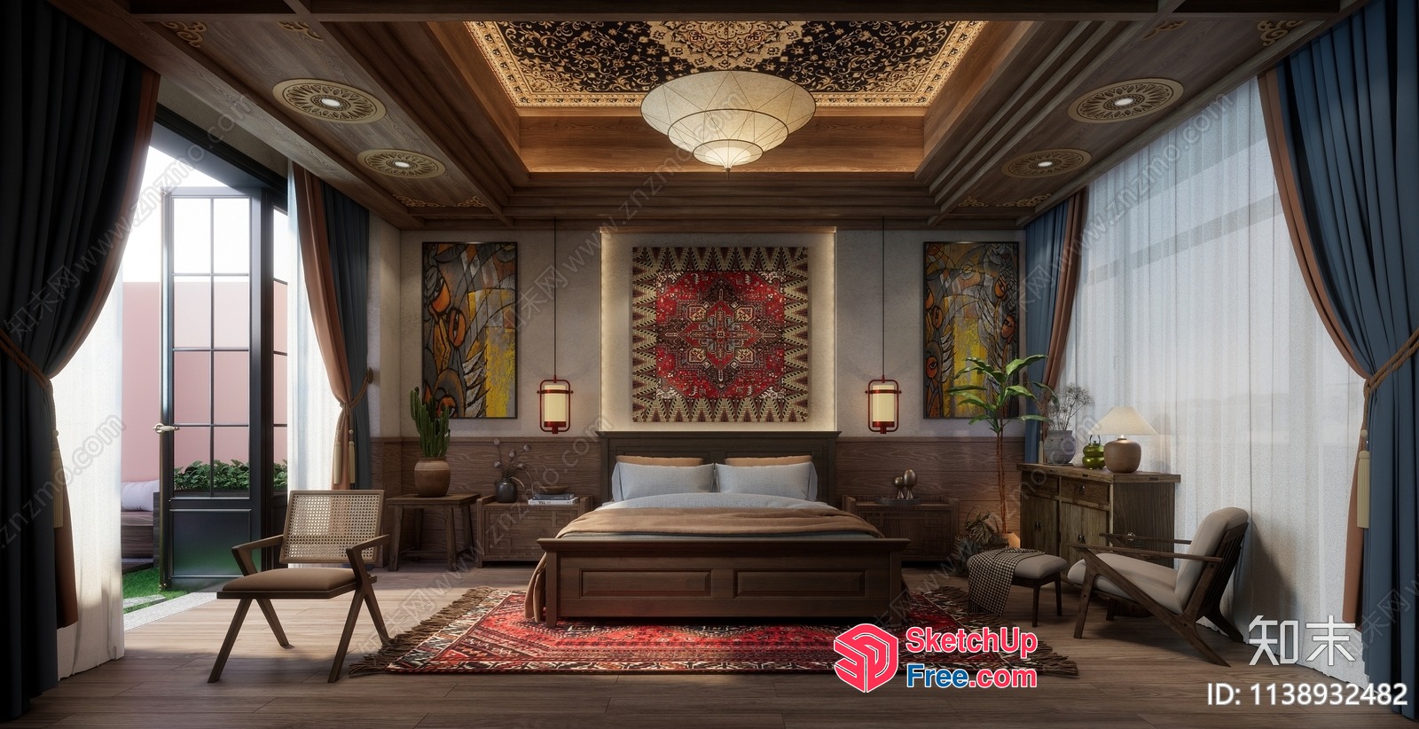 Elegant Bedroom With Cozy Bed And Vintage Decor 3D SketchUp File