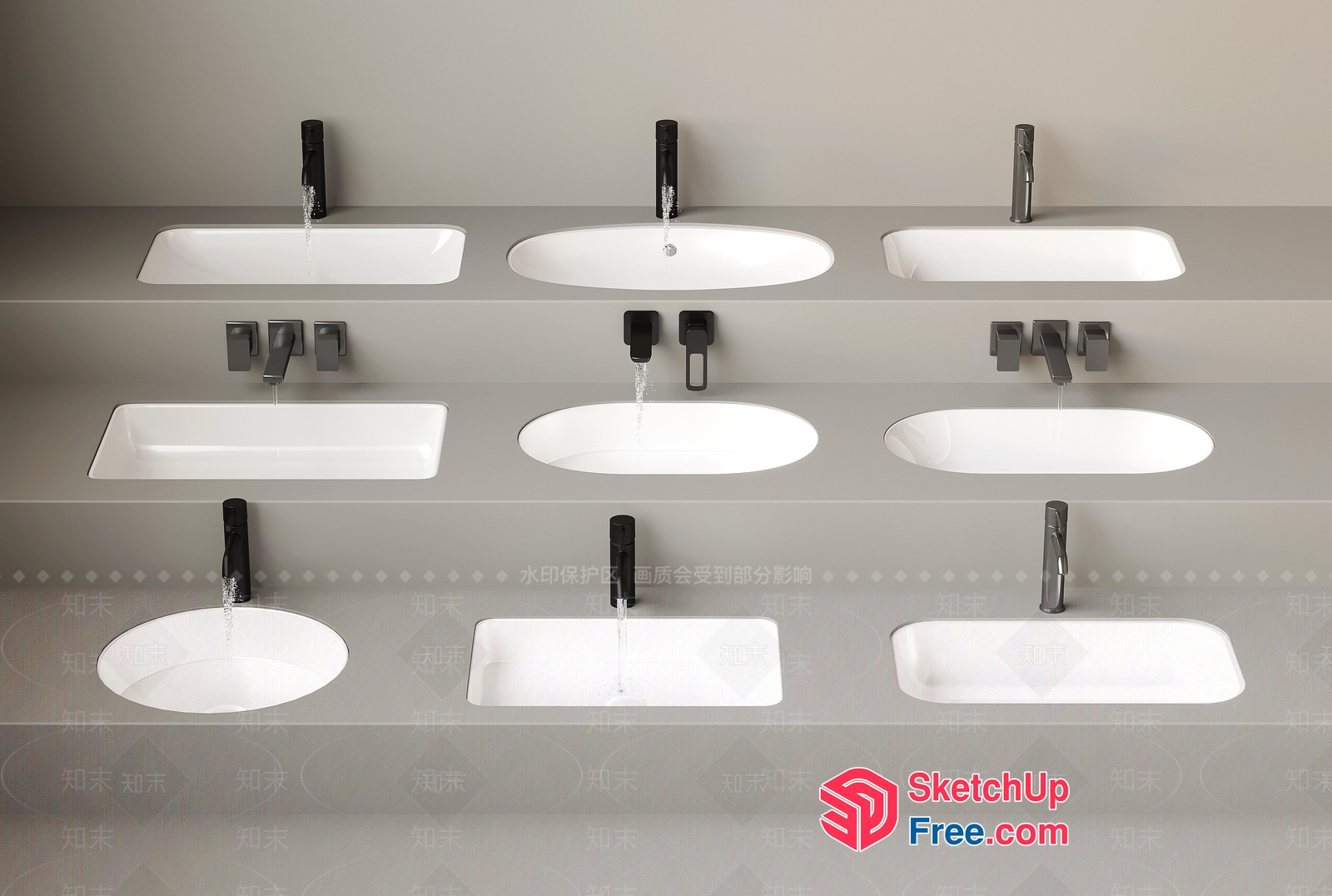 Modern White Sink And Faucet Arrangement 3D SketchUp File