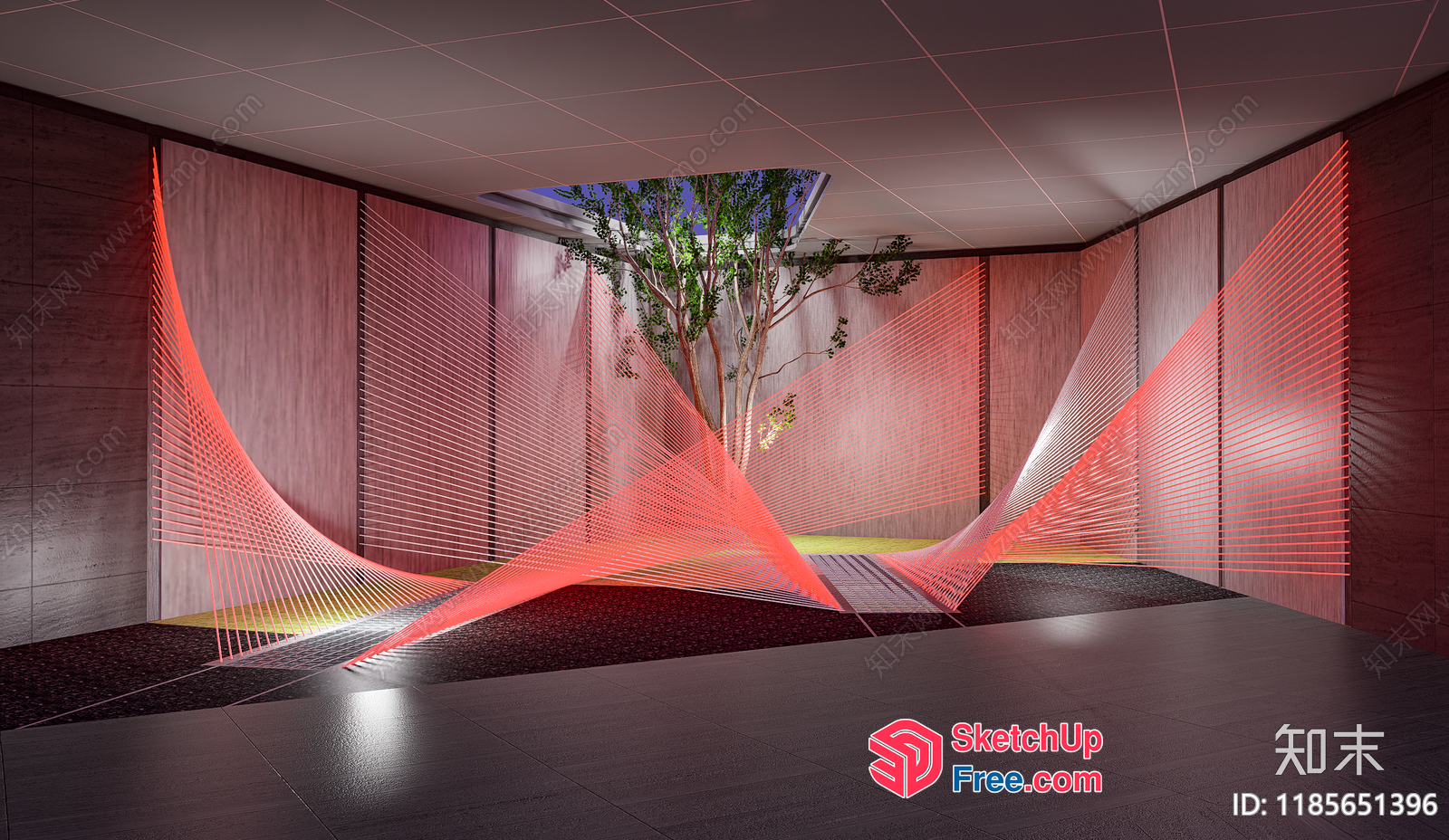 Modern Interior Design With Red Light Installation 3D SketchUp File
