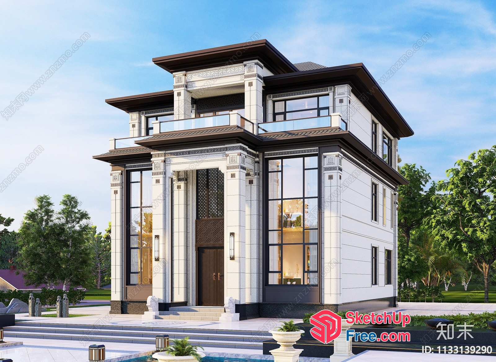 Luxurious Villa With Elegant Glass Curtain Wall 3D SketchUp File