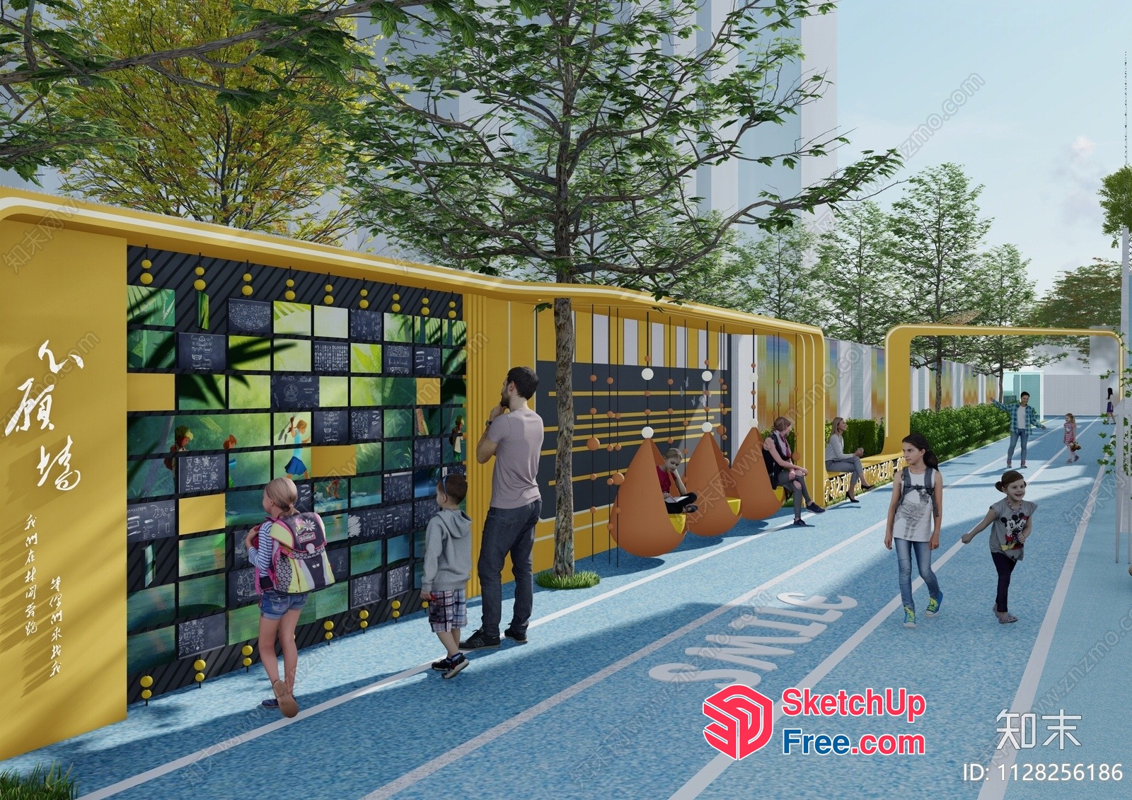 Colorful Outdoor Public Space With Unique Wall Decorations 3D SketchUp File