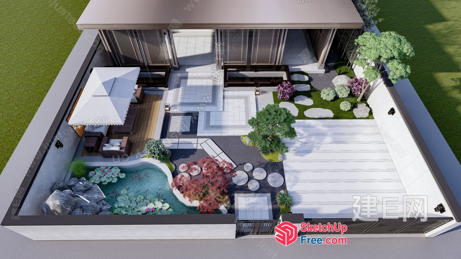 Luxurious Modern Japanese-Style Villa With Serene Courtyard 3D SketchUp File